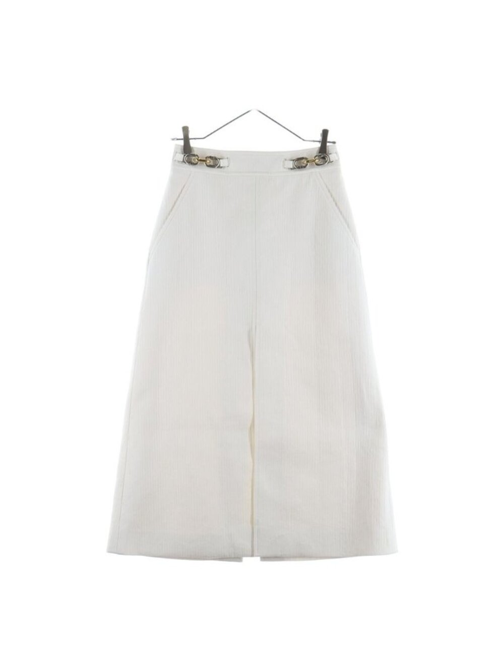 Louis Vuitton Chain Polyester Cotton Slit Long Skirt Tight White 34